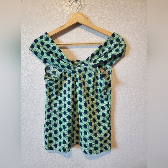 💚5/$25 Anthropologie Maeve Off The Shoulder Polka Dot Twist Stretch Top Medium - Picture 4 of 6